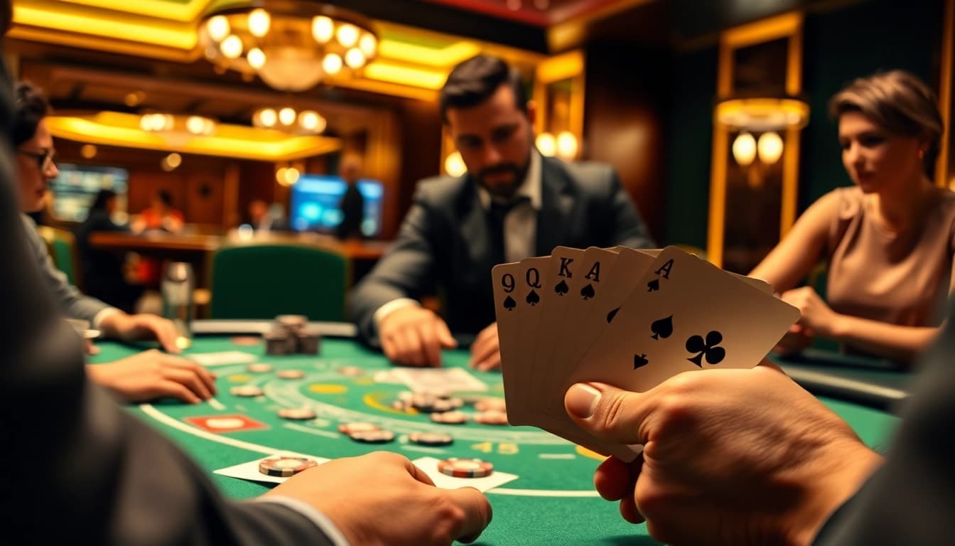 Engaged players enjoying a game at a lively Blackjack Casino table.
