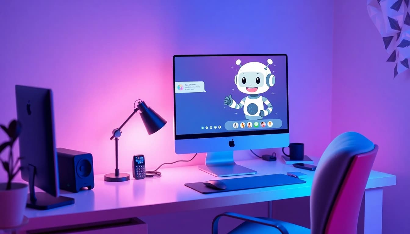 Interactive scene of a cozy workspace featuring friendly sex ai chat, emphasizing user engagement.