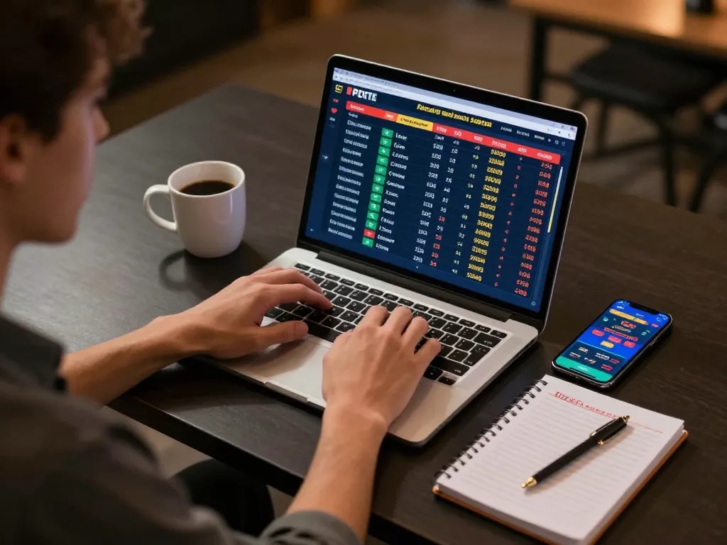 Person engaging with 99OK sports betting app on laptop and smartphone