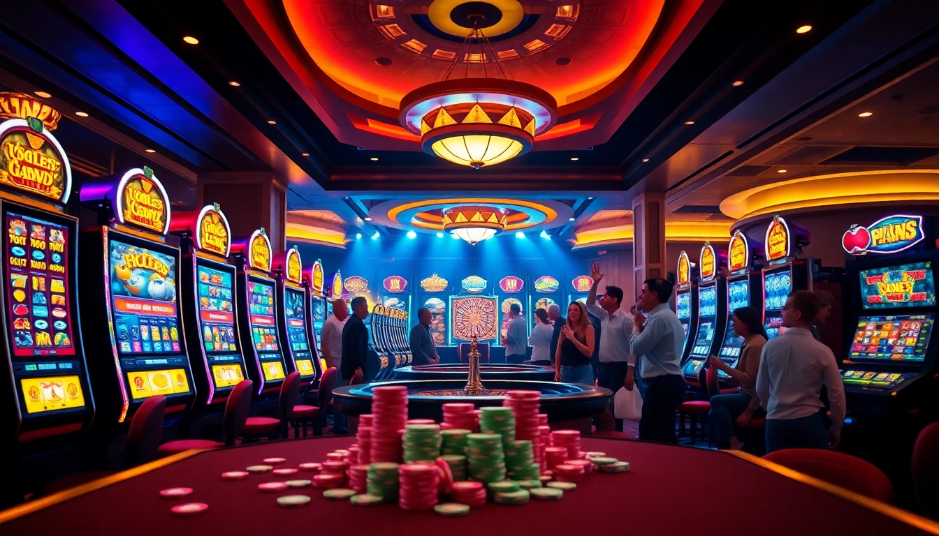 Experience the excitement of slot gacor with vibrant machines and celebrating players.