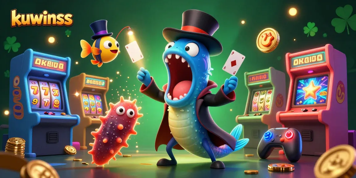 Kuwinss features a bioluminescent eel magician, an anglerfish spotlight, and a sea cucumber in an exciting casino-themed magic act.