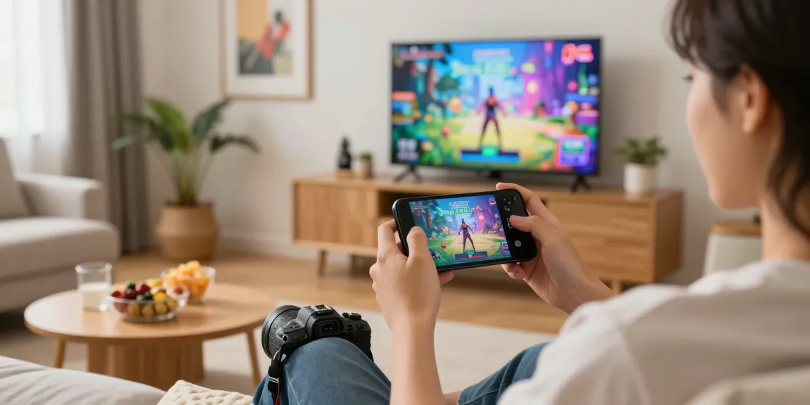 Playing mobile hentai games in a cozy living room with snacks.