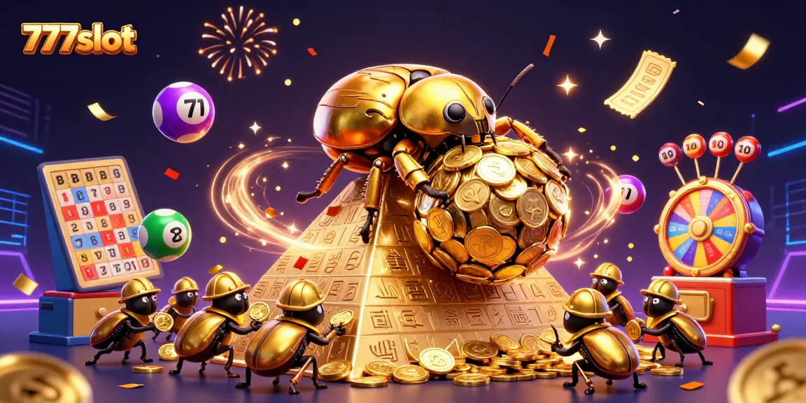 Memenangkan hadiah besar di 777slot dengan berbagai simbol kasino dan kegembiraan.