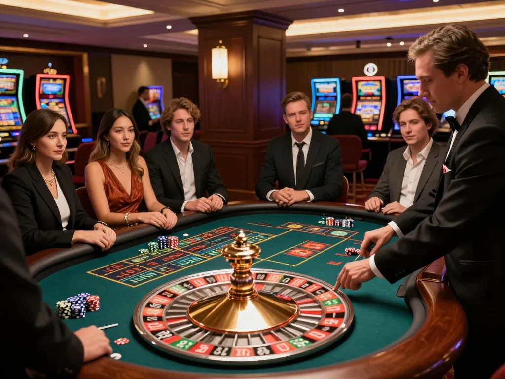 Players engaged in a thrilling roulette game at z16 casino, croupier spinning the wheel
