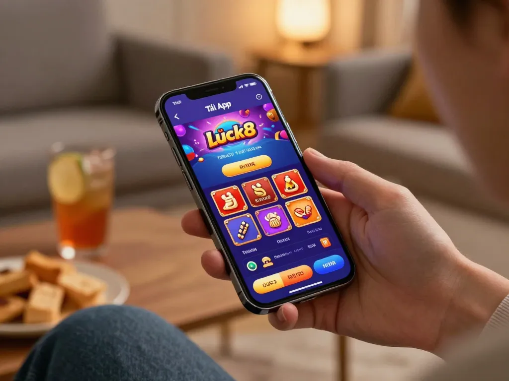 Tải app Luck8 demonstrated on a smartphone during an exciting mobile gaming session.