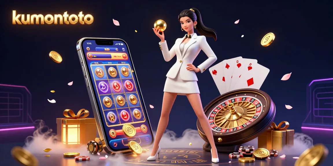 Experience the thrill of kumontoto with this dynamic online casino illustration showcasing vibrant slot games and winning elements.