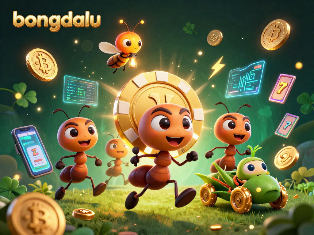 Engage in thrilling activities at bongdalu while the ants steal a giant poker chip in a vibrant scene.