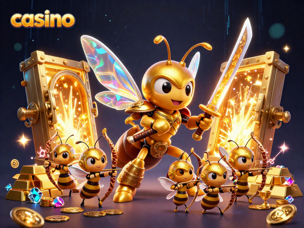 Experience thrilling casino adventure with vibrant golden hornet and treasures.