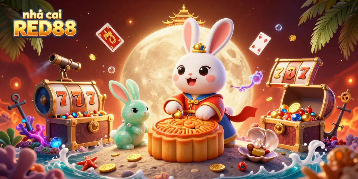 Engage with nhà cái RED88 featuring a vibrant 3D casino scene with animated characters and playful gambling elements.
