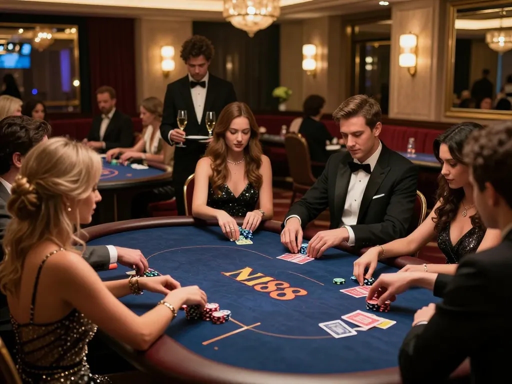 Experience high-stakes poker gameplay in the exclusive n188 casino VIP area with elegant decor and ambiance