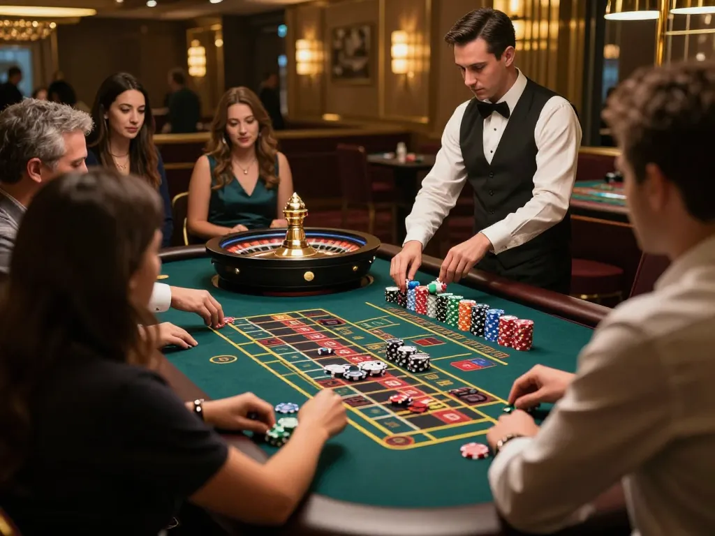 Players engaging with live dealer at Casino MM99 roulette table, showcasing excitement in gaming