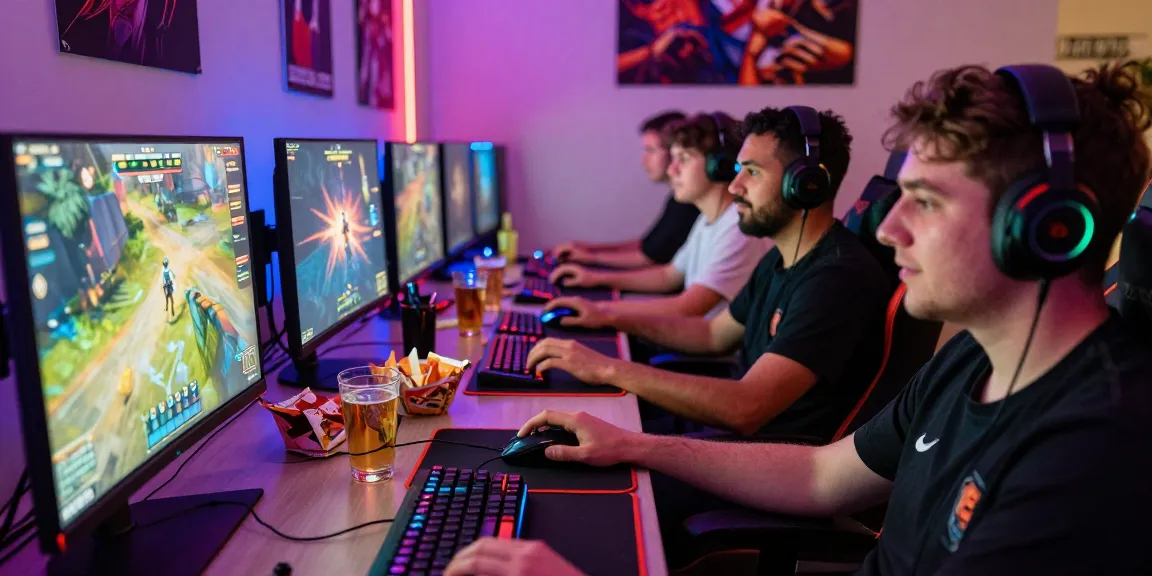 Diverse gamers enjoying mahajitu online gaming experience with dynamic graphics and high-tech setups.