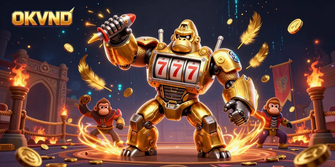 Experience the excitement of OKVND with dynamic casino battles featuring a golden gorilla mech.