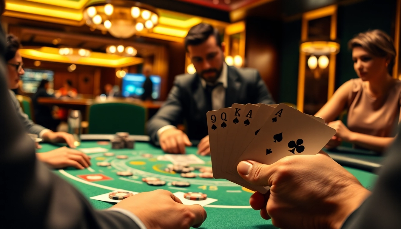 Engaged players enjoying a game at a lively Blackjack Casino table.