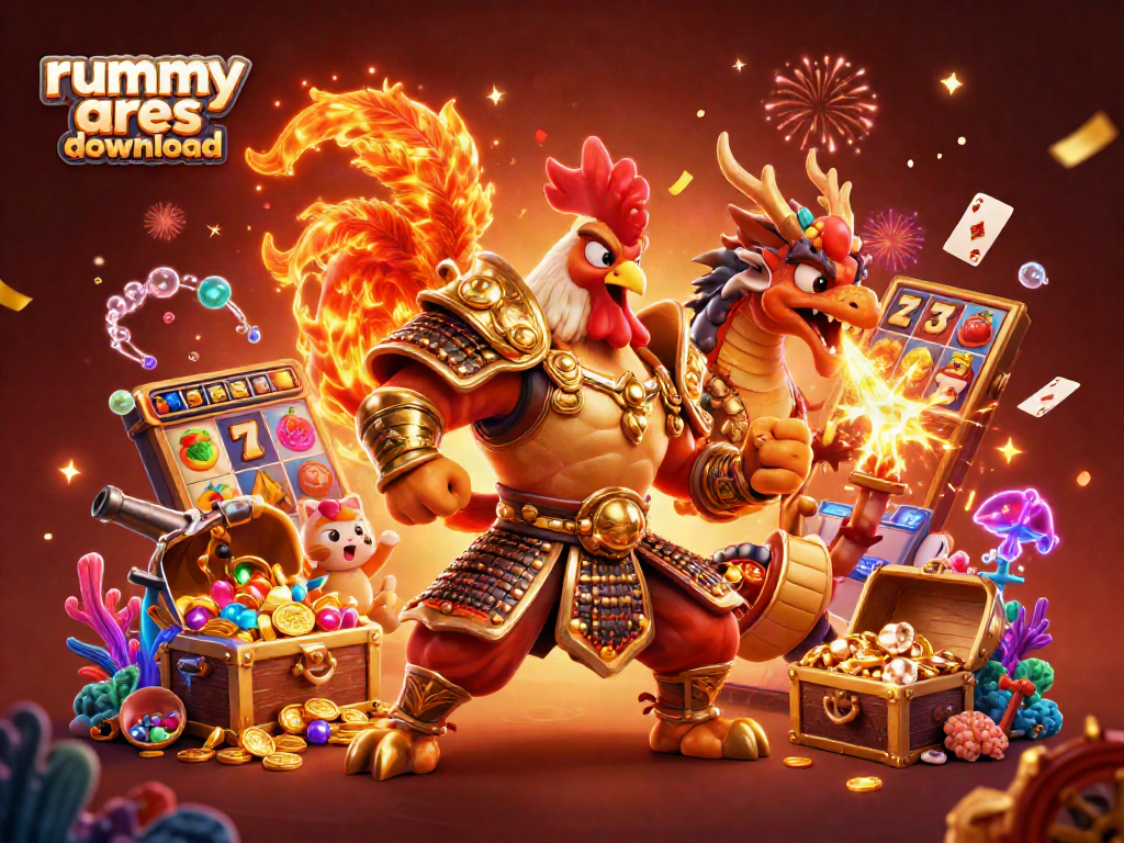 Experience gaming excitement with rummy ares download in an energetic casino-themed scene