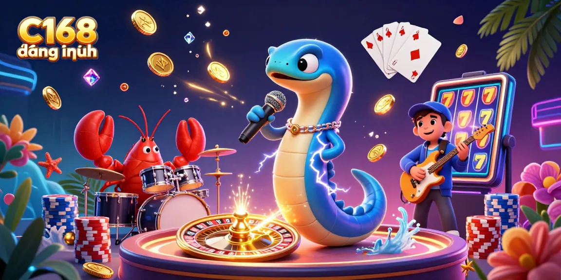 Experience thrilling gameplay with C168 đằng nhập, featuring lively 3D characters in an underwater casino scene.