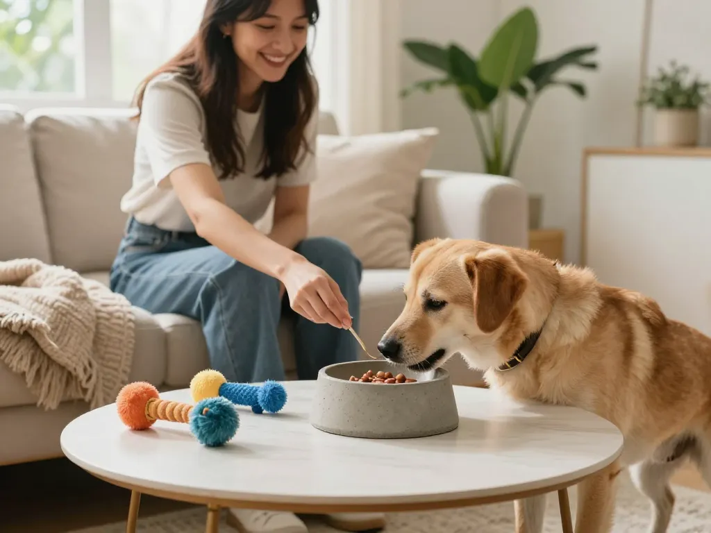 Mangkuk hewan peliharaan beton digunakan saat pemilik memberi makan anjing, menampilkan gaya dan kenyamanan lagowin785.