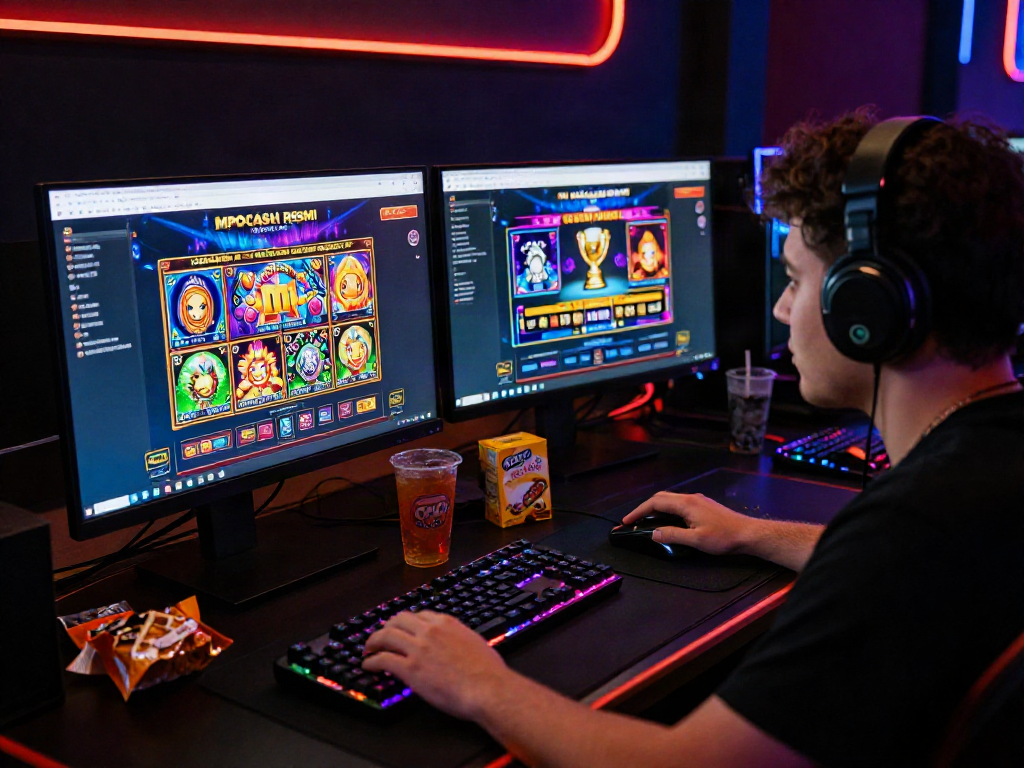 Player engaging on MPOCASH Resmi platform in vibrant online gaming environment.