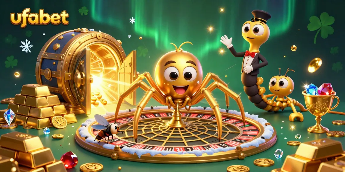 Engage with ufabet's thrilling gaming experience as the golden spider spins a roulette wheel web.