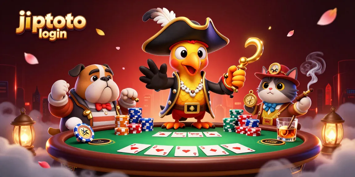 Engage in the excitement of jptoto login with vibrant casino elements and animated characters.
