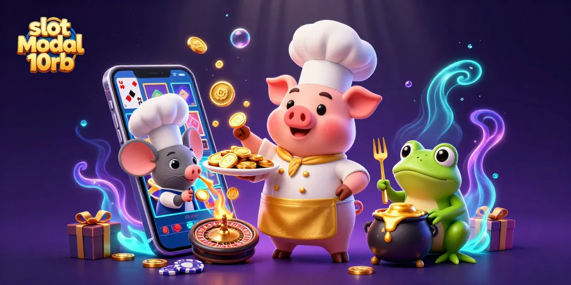 Engage in thrilling gameplay with slot modal 10rb, surrounded by whimsical casino characters and vibrant gold coins.