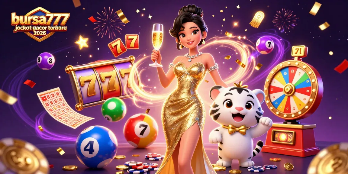 Win big at bursa777 jackpot gacor terbaru 2026 with vibrant slot reels and dynamic gaming elements in a stunning 3D illustration.