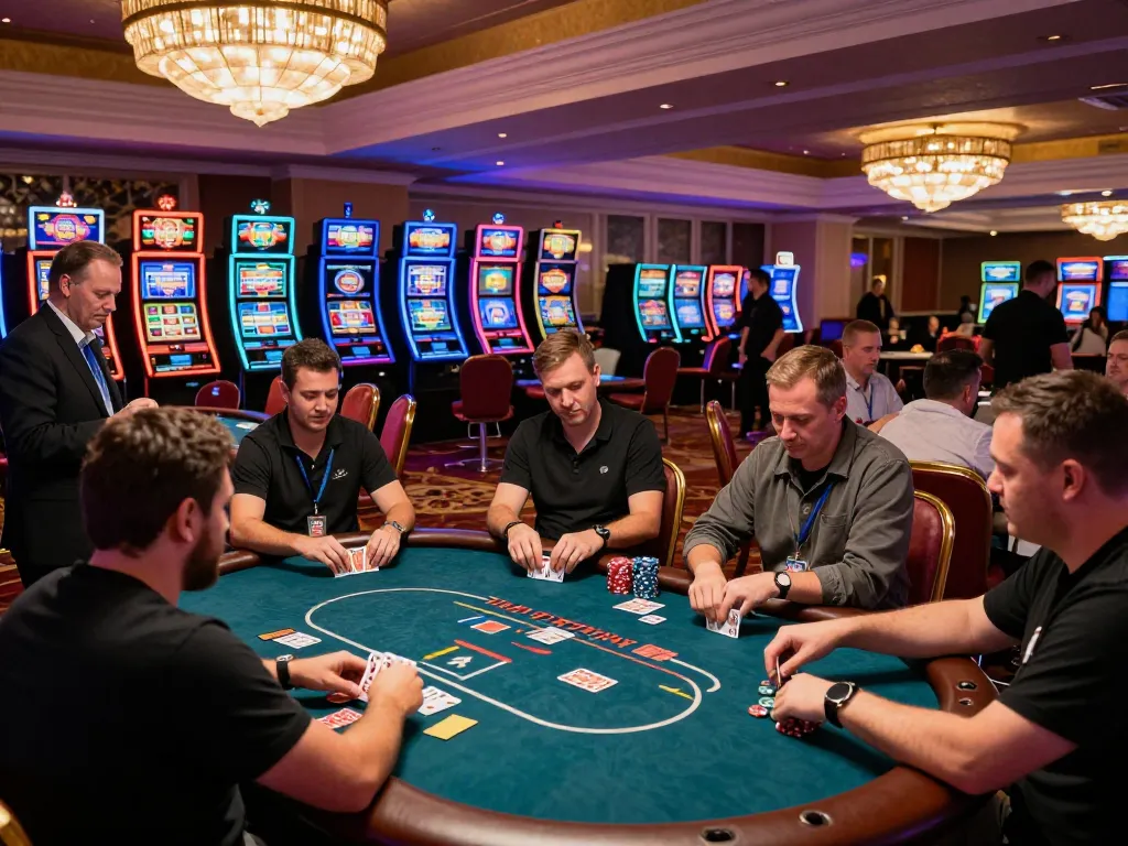 Players enjoying an exciting poker game at ok365 casino with vibrant atmosphere and engaging gameplay.