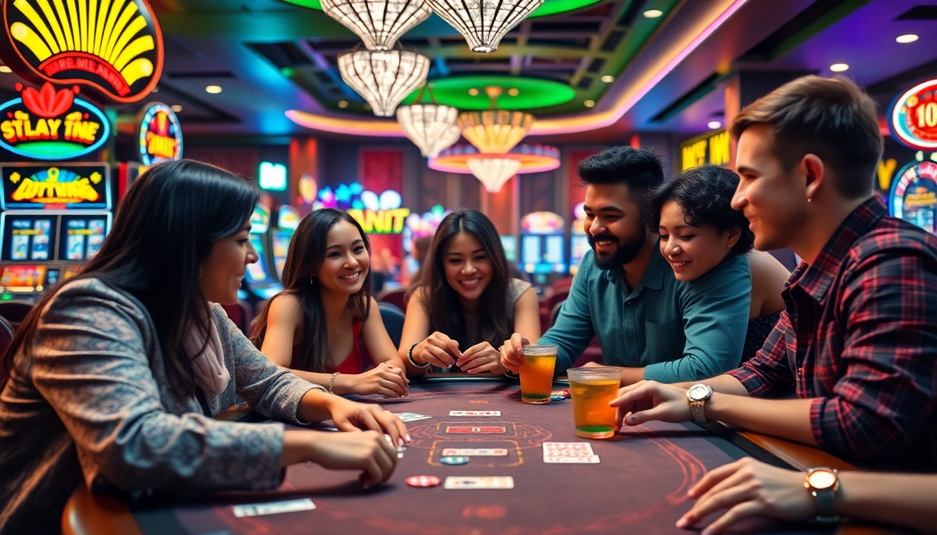 Arahtogel menghadirkan suasana permainan kasino yang meriah dengan pemain yang terlibat.