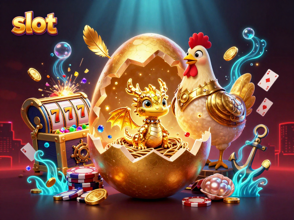 Spin the slot reels and win big with golden dragon and poker chips in this vibrant casino illustration.