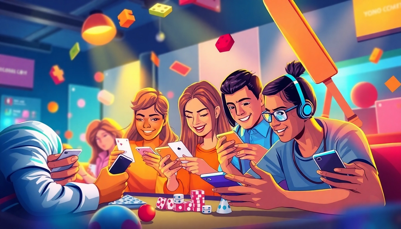 Yono Games players enjoying competitive gameplay on mobile devices with vibrant colors and modern design.