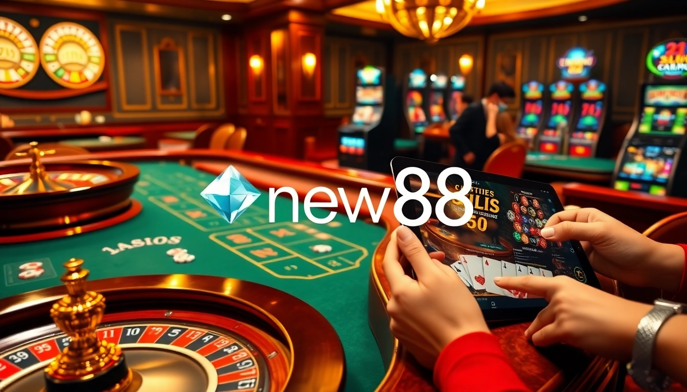 Join the thrill of new88 đăng nhập with this exciting casino scene featuring vibrant games and players.