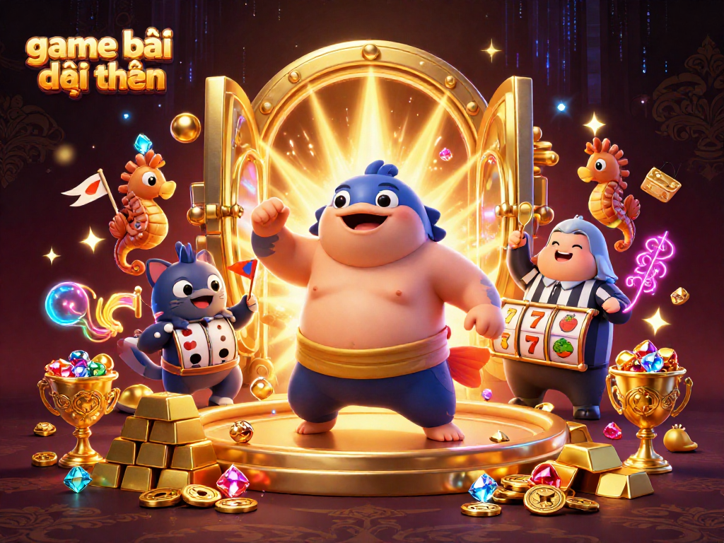 Engage in thrilling game bài đổi thưởng with vibrant underwater characters, slot elements, and treasures gleaming