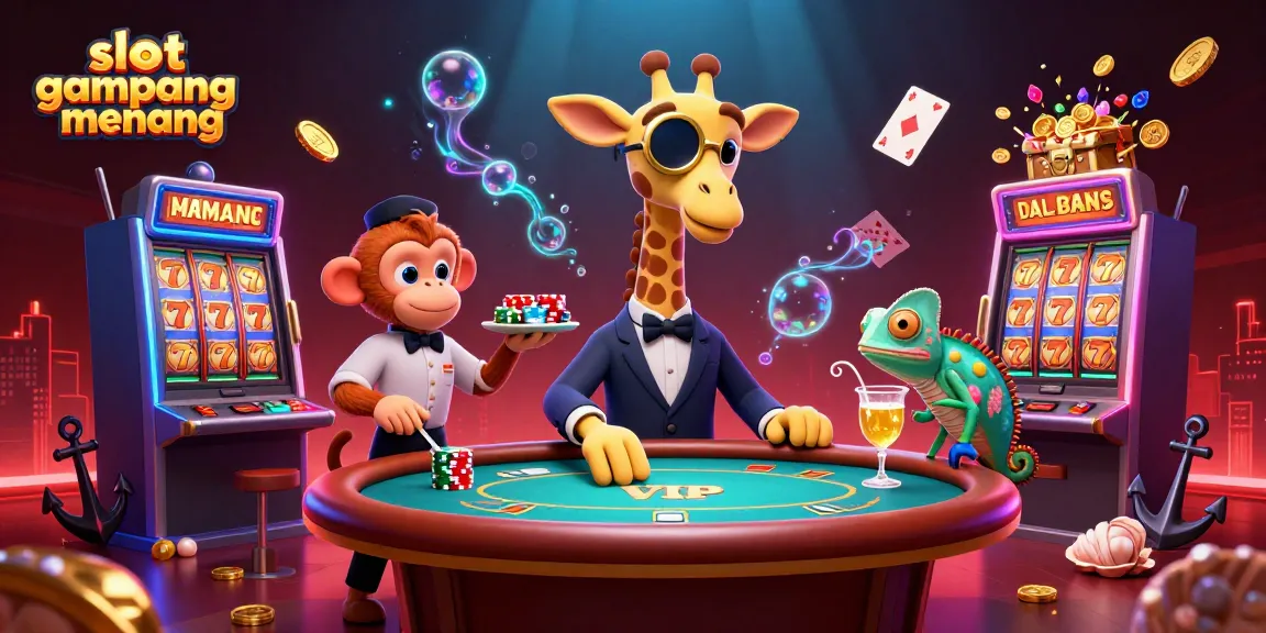 Experience slot gampang menang with a high-roller giraffe at a vibrant casino scene.