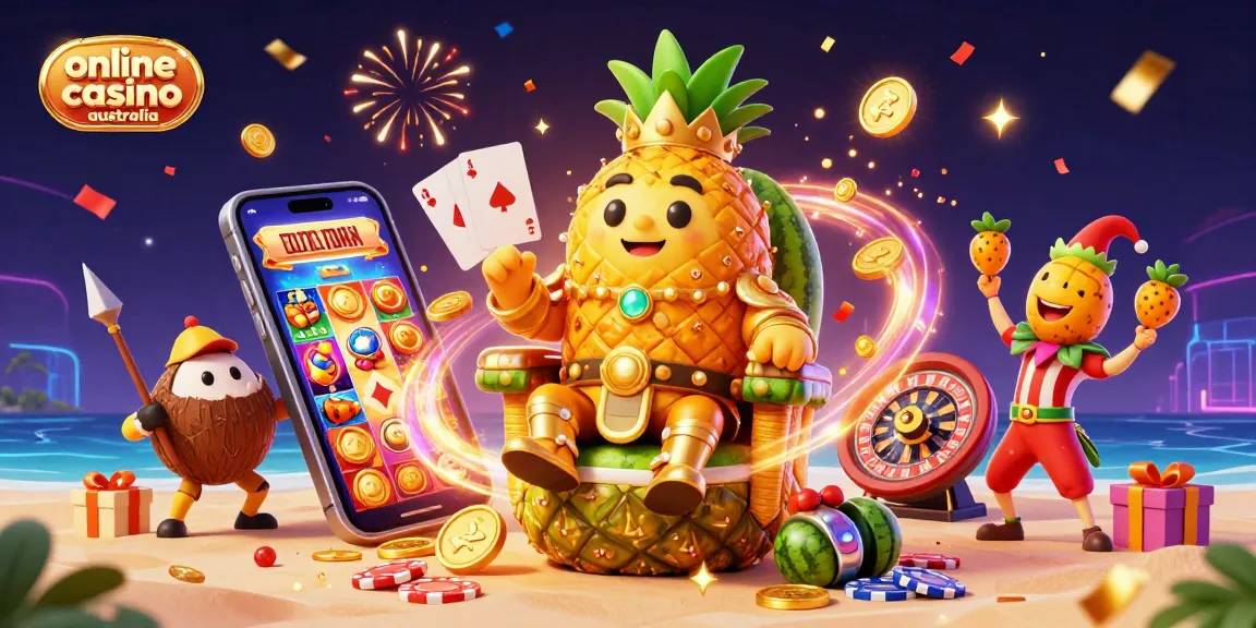 Experience the excitement of online casino Australia with a vibrant beach scene filled with casino elements.