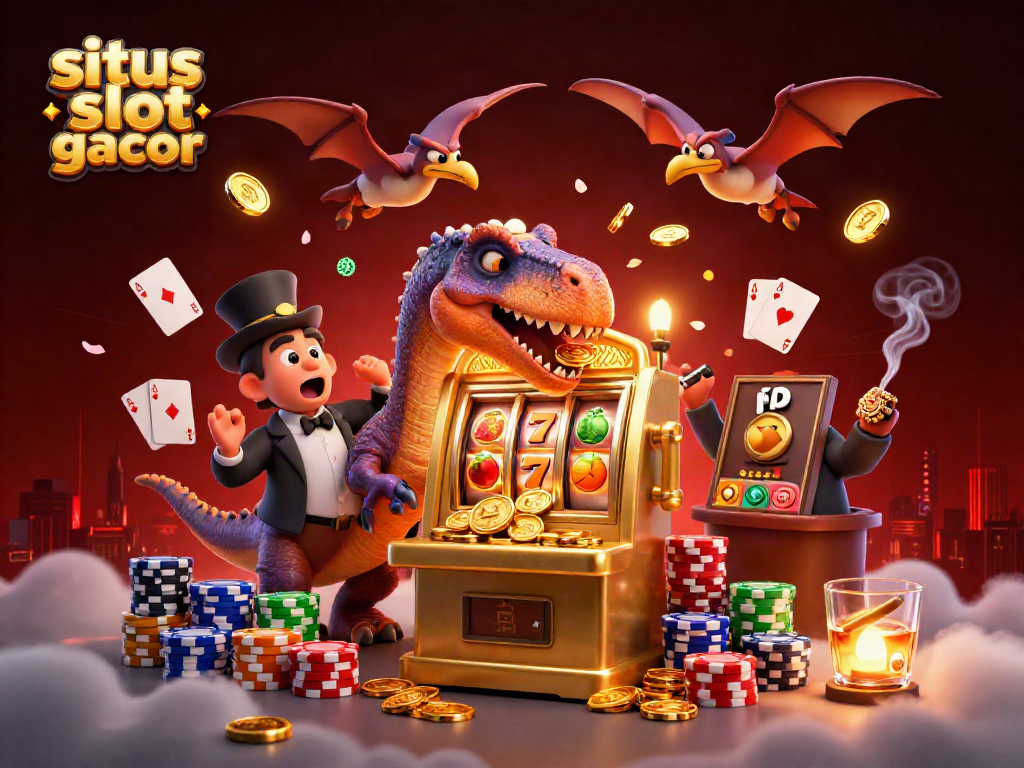 Melihat situs slot gacor dengan pachycephalosaurus menabrak mesin slot emas untuk memenangkan koin jackpot.