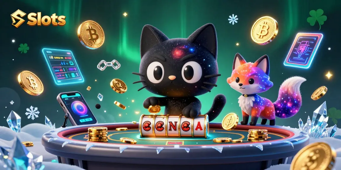Engage in Slots adventures with a dynamic scene featuring cosmic characters and golden casino elements