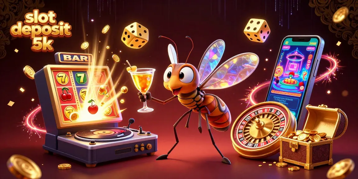 Experience the excitement of slot deposit 5k with a vibrant casino illustration featuring dynamic characters and elements.