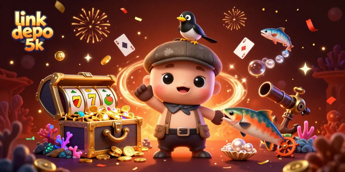 Experience gaming excitement with link depo 5k, featuring playful Nessie, sparkling treasures, and slot elements.