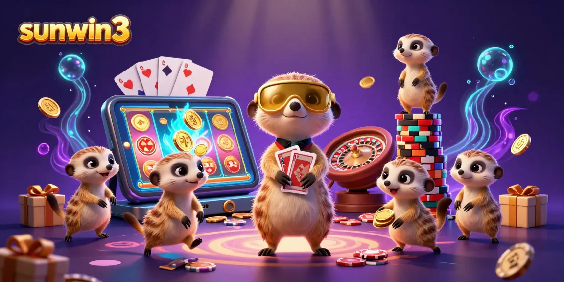 Experience thrilling gaming at sunwin3 with adorable meerkats in an energetic casino setting.