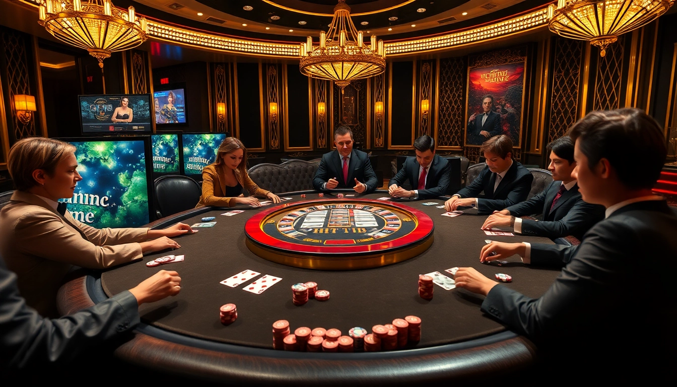Experience the excitement at Cổng game Hitclub with high-stakes poker tables, vibrant chips, and a glamorous casino atmosphere.