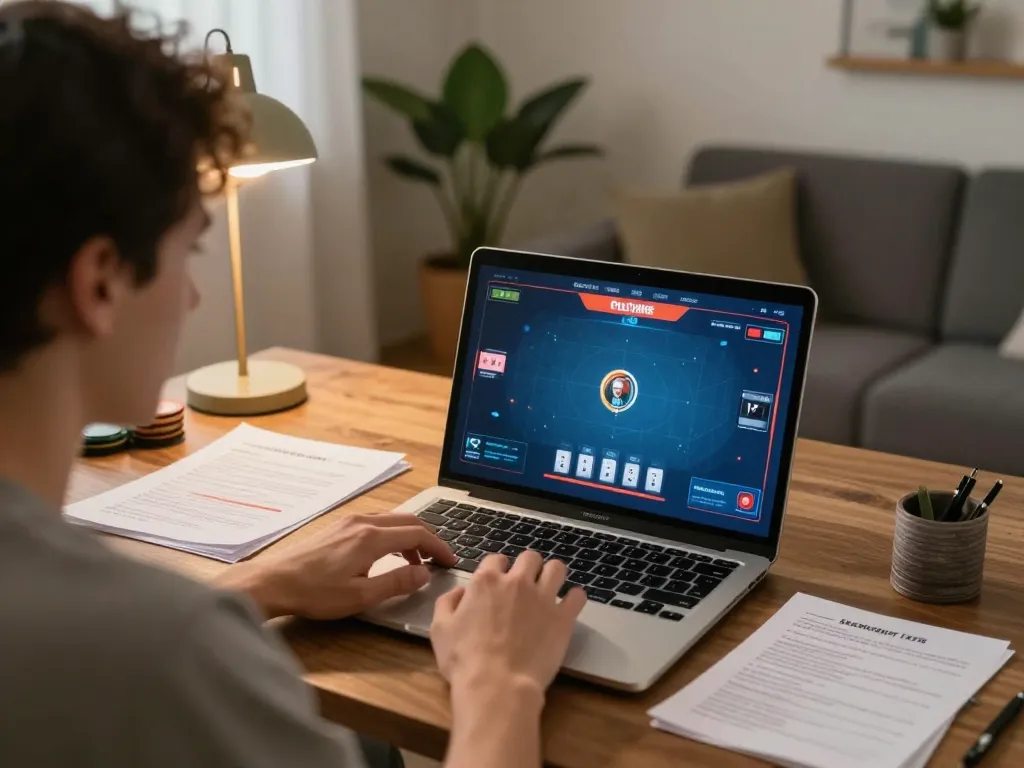 Player engaging in an online poker game at home, reflecting the rise of casinos not on gamstop.