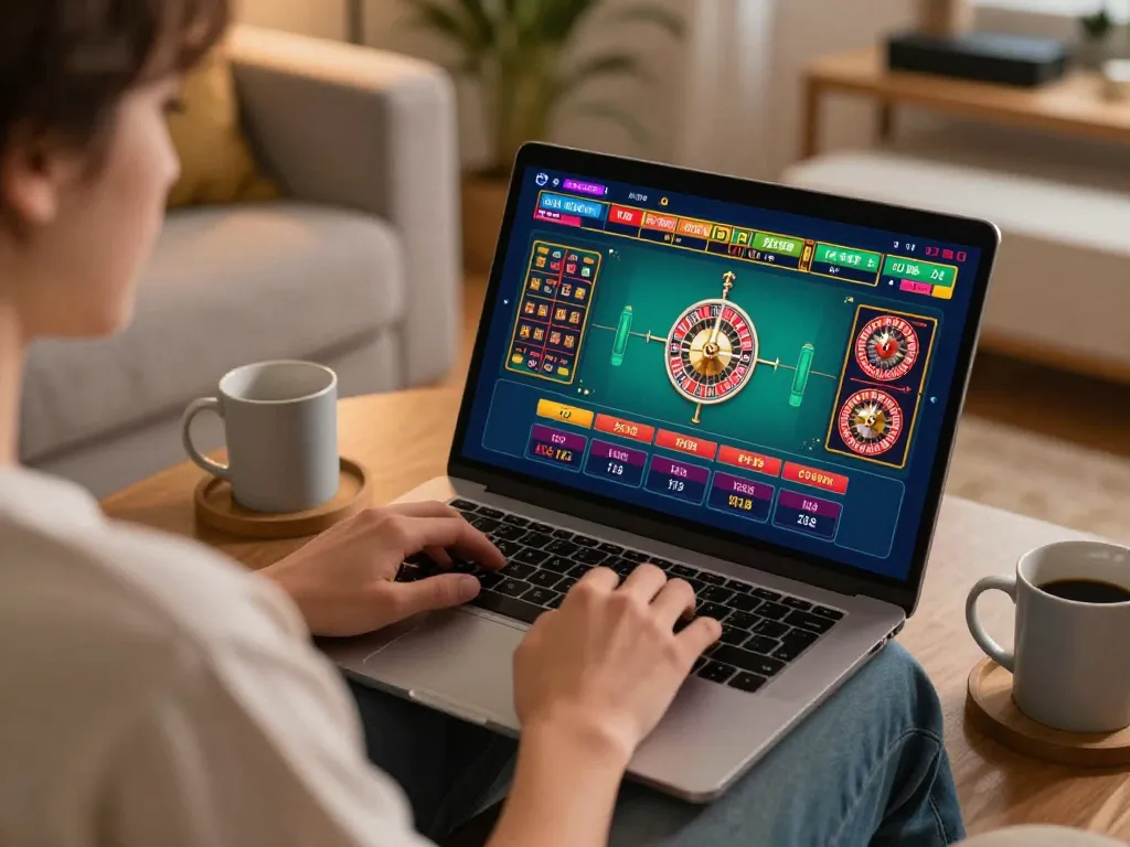 Engaging online gaming scene at energileisureparks with dynamic roulette gameplay on laptop.
