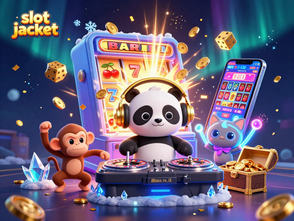 Experience the thrill of slot jackpot wins in this vibrant 3D casino scene full of dynamic characters.