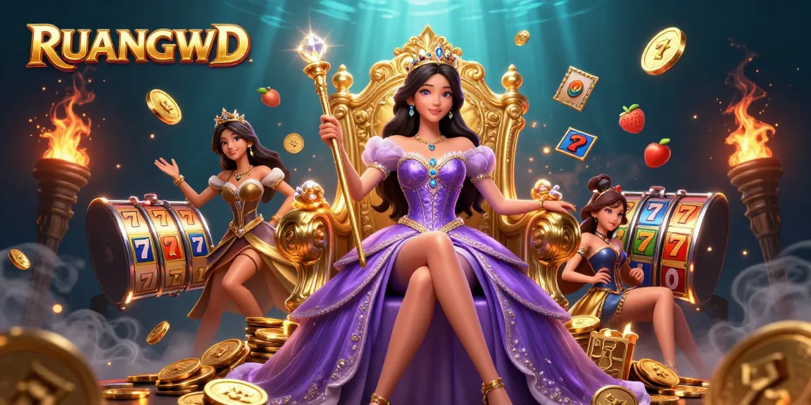 Experience immersive gameplay with RUANGWD as a glamorous casino scene filled with slot games.