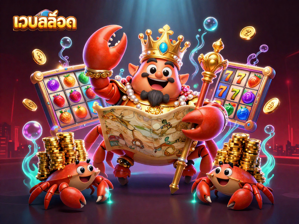 Engage in thrilling เว็บสล็อต action with a golden crab emperor and dynamic slot elements.