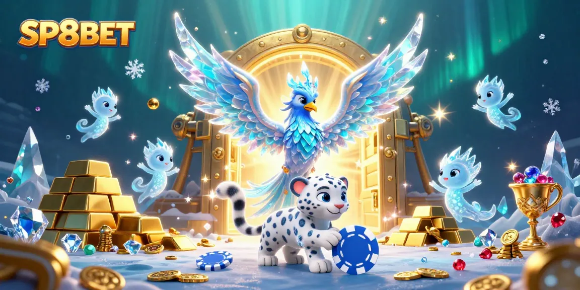 Engage in thrilling gameplay with SP8BET's enchanting casino adventure featuring an ice phoenix and treasures.