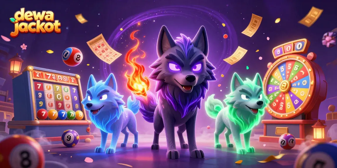 Menggandakan keseruan dengan dewa jackpot, ilustrasi kasino 3D menggambarkan pemimpin serigala dengan efek energi spektral dikelilingi elemen permainan.