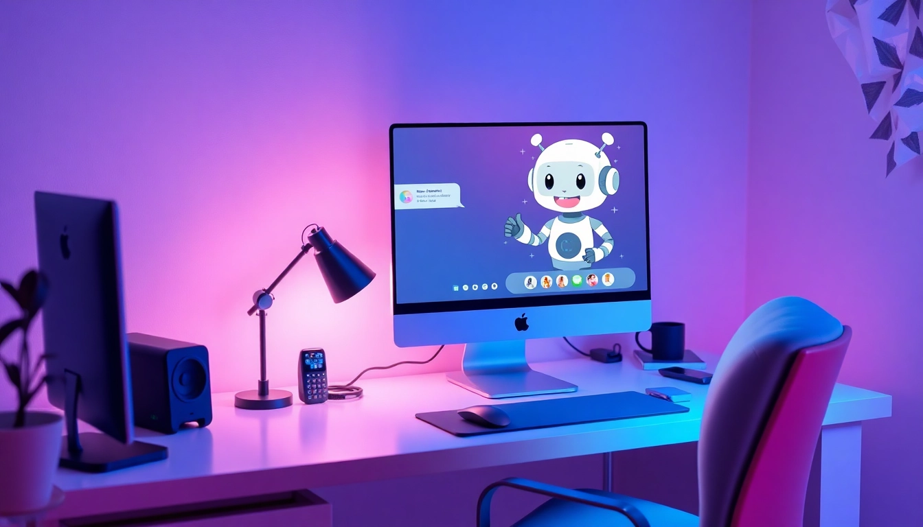 Interactive scene of a cozy workspace featuring friendly sex ai chat, emphasizing user engagement.
