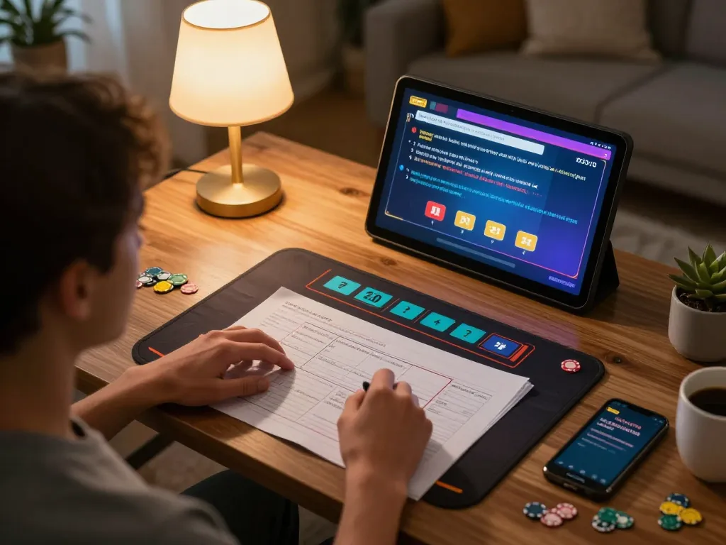 Person enjoying online gaming at home, engaging with gi8 live dealer while managing bets in a cozy space