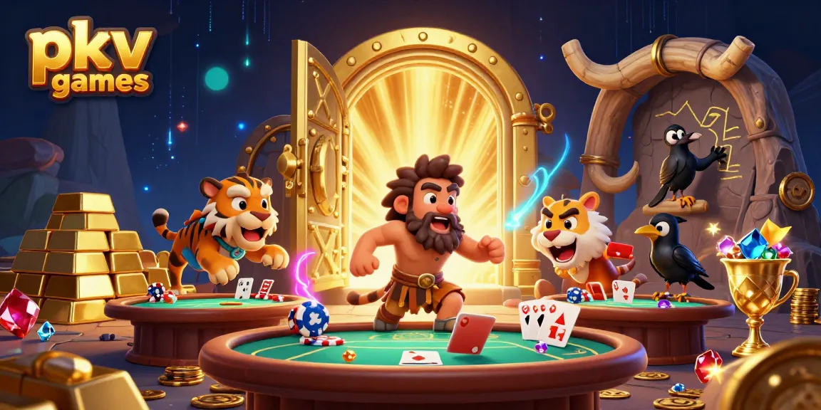Bet on pkv games in a vibrant prehistoric casino with caveman and sabertooth duo